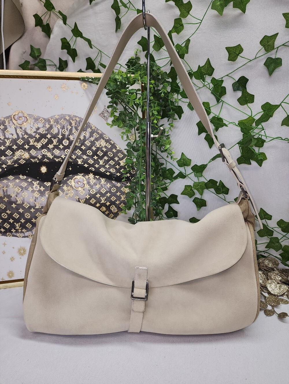 Authentic Jil Sander Suede And Canvas Boho Slouchy Bag